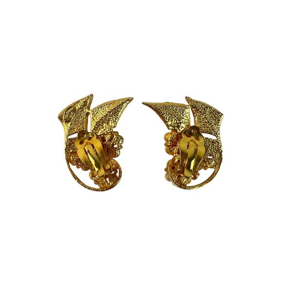 Vintage Celebrity NY Faux Pearl Gold Tone Floral Leaf Clip On Earrings - Picture 4 of 4